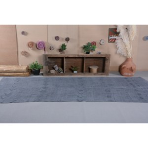 Tapis turc vintage moderne 4,8 pieds x 12,4 pieds Tapis en laine tissé plat bleu avec support en latex pour décorations de salon pour adolescents - Product Image 1