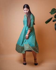 Robe en coton bohème imprimée à la main, longueur mollet, tissage à la main, mode éthique - Product Image 6