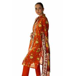 Salwar Kameez imprimé en coton indien pakistanais pour femmes, rouge, non cousu, 3 pièces - Product Image 5