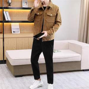 Ensemble survêtement 2 pièces en velours côtelé pour homme, veste et pantalon, coupe ajustée décontractée, tenue d'hiver, logo personnalisé - Product Image 5