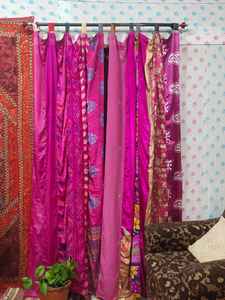 Tela de cortina de bucle Sari de seda Rosa Vintage indio para decoración del hogar dormitorio sala de estar comedor y ventana de oficina - Product Image 3