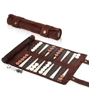 Draagbare Rol Lederen Materiaal Backgammon Reisset Met Map Spel Schaakbord Voor Reizen Buiten Of Familie Feest