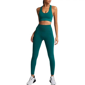 Ensemble de Yoga sans couture pour femmes Leggings d'entraînement à motif solide et Onesie pour Fitness et Yoga vêtements de sport à domicile vêtements de sport - Product Image 6