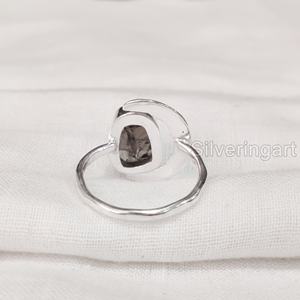 Anillo de Plata de Ley 925 con Cuarzo Ahumado Natural en Forma de Luna Creciente, Ajustable, para Mujer, Regalo de Navidad - Product Image 5