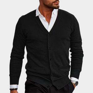 Classique hommes col en v marque Cardigan 100% coton tricoté à manches longues rétro mode veste pour automne Style décontracté - Product Image 1