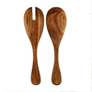 Serveurs à salade en bois d'acacia lapin bleu 2 ensembles de cuillères à salade en bois faites à la main fourchettes ustensiles cuillère de cuisine cadeau - Product Image 5