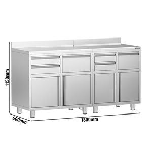 Estación de Café Comercial de Acero Inoxidable y Mueble de Suelo con Encimera - para Máquina de Café - 1800x600mm - con 4 Cajones, 2 Puertas - Product Image 2