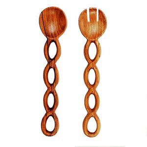 Ustensiles à salade en bois de manguier faits à la main, émail blanc, écologiques, compatibles lave-vaisselle, pour la maison et la cuisine, fabriqués en Inde - Product Image 2