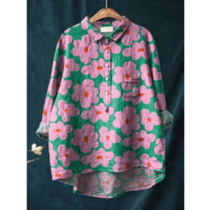 2025 verano elegante Oficina señoras nueva suelta Casual estampado <span class=keywords><strong>cuello</strong></span> vuelto Blusa <span class=keywords><strong>de</strong></span> manga larga <span class=keywords><strong>para</strong></span> mujer - Product Image 4