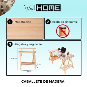WELL HOME Cavalletto Regolabile in Altezza in Legno di Pino con Finitura Non Verniciata - Product Image 2