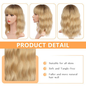Peluca rubia sintética resistente al calor con flequillo para mujer, pelo corto ondulado hasta los hombros de 14 pulgadas, aspecto Natural, Rubio degradado - Product Image 6