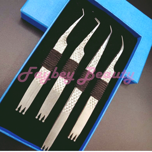 Customized 4pcs Diamond Grip Handle <b>Individual</b> <b>Eyelash</b> Tweezers Stainless Steel Logo Home Use Box Packing - Product Image 2