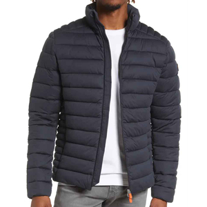 Chaqueta de bombardero azul sólido para hombre, a prueba de viento cálido Abrigo acolchado, chaqueta de burbujas de invierno con Capucha ligera, marca personalizada para pedidos a granel - Product Image 3
