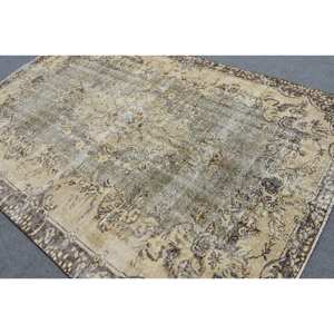 Alfombra de área turca vintage de 6x9 pies, beige y marrón diseño clásico de retazos, rectángulo de lana grande con respaldo de látex para habitación de adolescentes - Product Image 4