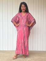 Robe Kaftan Maxi Rose et Bleu Soyeuse Écologique de Luxe pour Femme – Tenue d'Intérieur, de Nuit ou de Plage – Style Marocain