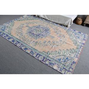 Tapis Vintage en Laine Turque de 5ft 8in X 9ft 3in Beige Bleu Patchwork Tissage Plat pour Salon Ensembles de Tapis en Latex - Product Image 4