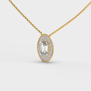Luxury Women Yellow Gold <b>Emerald</b> Cut Diamond <b>Pendant</b> Necklace and Link Chain - Product Image 3