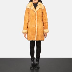 Manteau en cuir beige en peau de mouton d'hiver personnalisé en gros OEM Service col montant 100% haute qualité professionnel fabrique - Product Image 1
