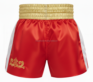 Shorts de boxe pour hommes en satin brodé 3D, imprimé en sérigraphie, 220g, durables, respirants, en polyester, pour entraînement de Muay Thai, Vivouge - Product Image 1