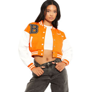 Meilleure qualité femmes recadrée Varsity vestes 100% coton laine Top qualité souper doux confortable Baseball Letterman femmes vestes - Product Image 1