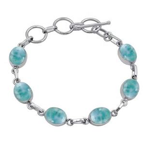 สวยเรียบง่าย925ทึบเงินสเตอร์ลิงอัญมณี Larimar สร้อยข้อมือเทนนิสทำด้วยมือเงินแท้เครื่องประดับเงินสเตอร์ลิง - Product Image 1