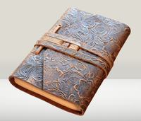 Journal intime en cuir véritable indien Cahier de notes Vintage Gravure Voyageurs Cahier d'écriture Belle couverture en relief Journal