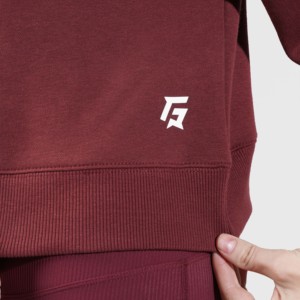 Sudadera Maroon Bopper con cuello de media cremallera, top de punto de seda oversize transpirable y corto para la temporada de otoño - Product Image 6