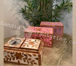 MADKHAN, bandeja de servicio con incrustaciones de hueso redondo de madera personalizada, nuevo juego de bandeja de perlas madre con 3 soportes de incienso, difusor de aromaterapia - Product Image 2