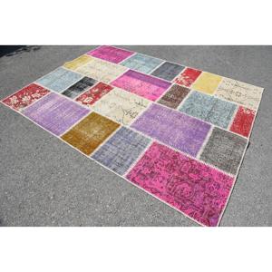 Tapis turc vintage, tapis patchwork 5,6x7,6 pieds, tapis en laine à motifs floraux violets - Product Image 3