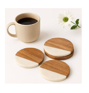 Sous-verres écologiques faits à la main réutilisables en marbre et en bois, style tasse à café ou à thé, forme personnalisable, style campagnard, prix bas - Product Image 1