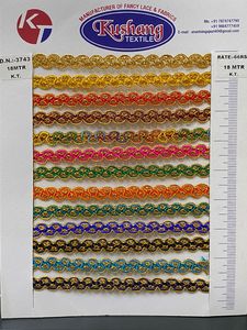 Garniture en dentelle brodée jaune doré, bordure argentée/dorée avec perles pour chaussures habillées et vêtements - Product Image 6