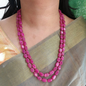 Collar de cuentas de doble capa de piedra de Color rosa fuerte de diseñador para mujer joyería Mala Nupcial Étnica india para mujer y Niña - Product Image 1