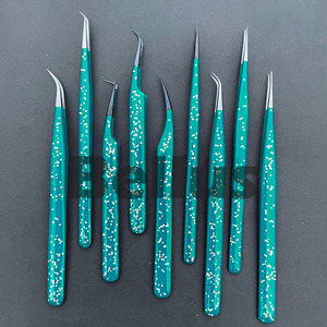 Pinzas de pestañas de aislamiento recubiertas de brillo de lujo Marca personalizada disponible Aplicador de extensión de pestañas con punta de acero inoxidable - Product Image 4