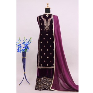 Vente en gros quantité vêtements pakistanais pur velours Salwar Kameez ensemble avec séquence brodé travail pour la fête et le mariage - Product Image 4