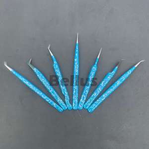 Pinzas profesionales para pestañas con purpurina azul, punta de volumen de fibra de acero inoxidable, extensión de Plasma, herramientas de belleza - Product Image 2