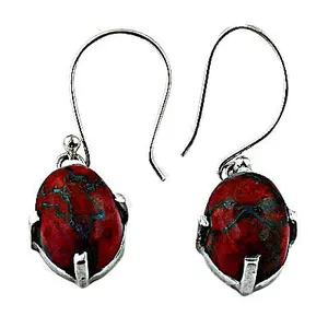 Pendientes de gota de jaspe rojo vintage para mujer Art Palace, chapados en plata 925, engaste de bisel, forma de gota de agua, origen Rajasthan, para fiesta - Product Image 3