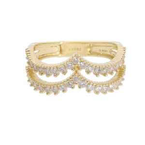 Elegante anillo de banda de Chevron doble de oro de 14 quilates Diseño único en capas con diamantes naturales Joyería de moda nupcial delicada - Product Image 4