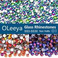 Strass en verre OLeeya à dos plat, rouges volcaniques, non thermocollants, à coller, cristaux ronds en vrac SS3-SS30 pour le nail art, les vêtements, les chaussures et les sacs