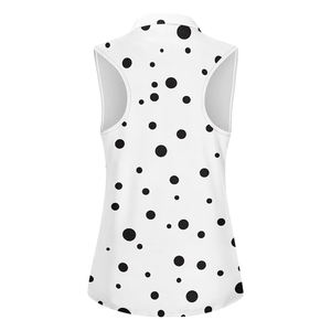 เสื้อโปโลกอล์ฟสำหรับสุภาพสตรี สีขาว ลายจุดดำ ซิปครึ่งตัว ปกพับลง ผ้าสวมใส่สบาย - Product Image 2