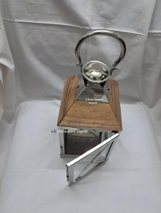 Farol Colgante Decorativo de Acero Inoxidable con Marco en X, Estilo Contemporáneo, con Tapa de Madera, Decoración Rústica para el Hogar - Product Image 5