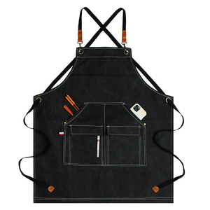 Style de lavage personnalisé coton Denim unisexe réglable Bule cuisson tablier de cuisine avec poches - Product Image 5