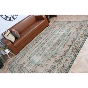 Alfombra Vintage de 5.8x9.2 pies, Alfombra Turca Grande, Alfombra a Rayas Azul y Marrón - Product Image 5