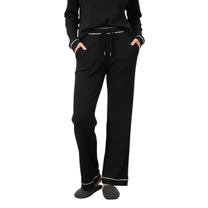 Combinaison ample en tricot côtelé pour femmes, avec cordon de serrage, bordure contrastée, écologique, respirante, en élasthanne/coton, pour se détendre et dormir - Product Image 1