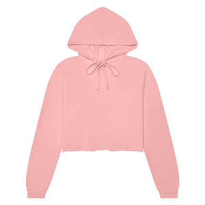 Sweat-shirt à capuche court rose pour femme avec logo personnalisé, ourlet brut, polyester/coton, pull à épaules tombantes, uni, avec badge - Product Image 2