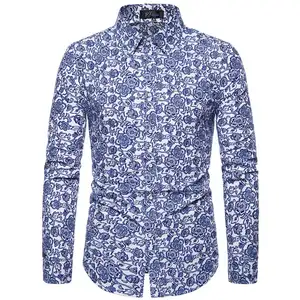 European And American Ten-Color Printed Men's Shirts Casual Large Size Long-Sleeved Tops Men's European Size Floral Shirts