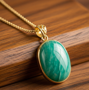 Vente en gros de chaîne délicate en argent sterling 925 avec pendentif de forme ovale en amazonite naturelle de Bohème en or 18 carats - Product Image 5