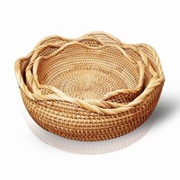 Handgemaakte 3-delige set van natuurlijke rotan serveerschalen, decoratieve rieten kommen, aanpasbare maat, kleur en design, Indonesische oorsprong
