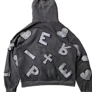 Designs en gros 100% coton polaire lourde hiver sweat à capuche écologique en détresse Patch Applique Logo brodé lavage à l'acide - Product Image 4