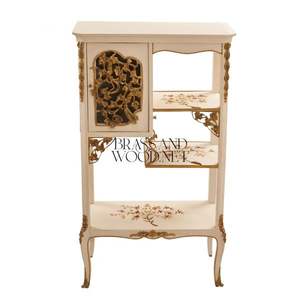 Vitrine vintage en ivoire avec des étagères sculptées à motifs floraux - Product Image 1