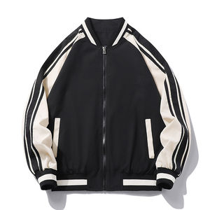 Customized <b>Men</b> Spring Baseball Jackets Casual <b>Coat</b> Striped Long Sleeve Zipper Stand Collar All-match Youth Casual Varsity Jacket - Product Image 5